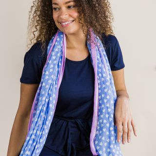 Blue & White Heart Print Scarf with Pink Border by Peace of Mind